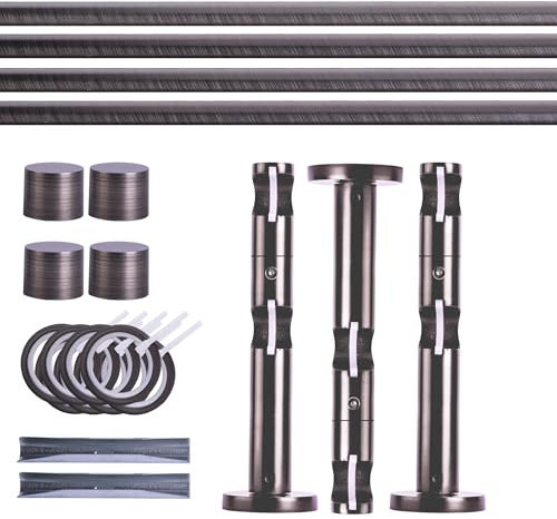 Victoria M. Gardinenstange Set mit Kappenknäufen mit Wandhalter und Flachring, Vorhangstange Ø 19 mm Länge 280cm, 2-Läufig, Anthrazit gebürstet