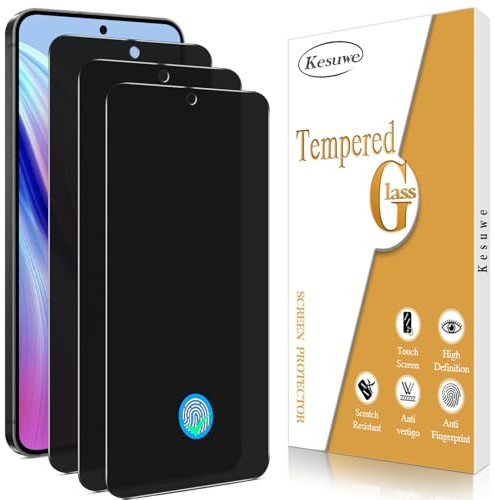 Kesuwe [3 Pièces] Verre Trempé Anti-Espion pour Samsung Galaxy S24 Plus, Compatible Empreinte Digitale ID, Anti-Spy Film Protection écran, Dureté 9H, Anti Rayures, Sans Bulles