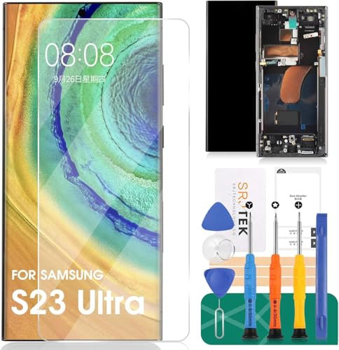 Samsung Galaxy S23 Ultra 5G - Pantalla LCD de repuesto para Samsung Galaxy S23 Ultra SM-S918B SM-S918U con digitalizador, kit de reparación con marco (negro, sin huellas dactilares)