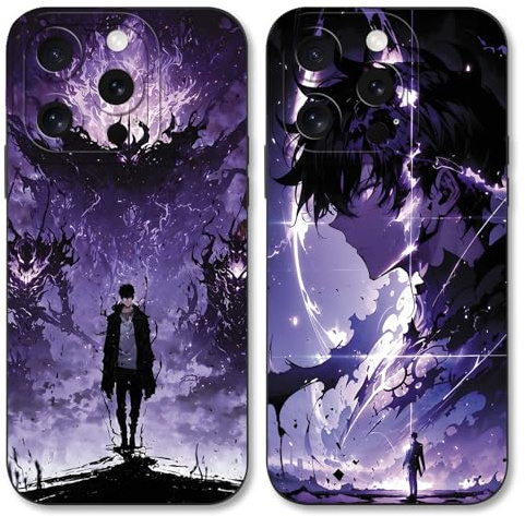 TBNMBGY 2 Stück Schwarz Cartoon Handyhülle für Apple iPhone 16 Pro Max 6.9 Hülle, Anime Motiv Heißblütiger Manga Muster Silikon TPU Case Fallschutz Kratzfest Stoßfest Jungs Schutzhülle, Muster