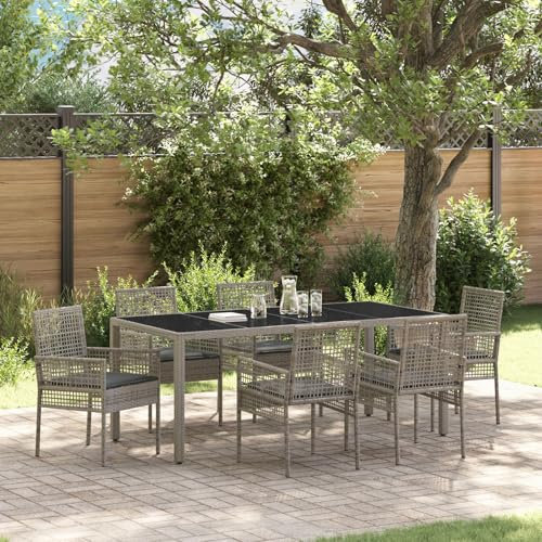 vidaXL Garten Essgruppe 7 STK. Grau Poly-Rattan