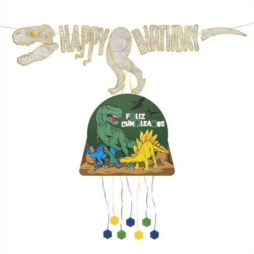 OH YEAH Piñata zum Kindergeburtstag, Dinosaurier mit Girlande, große Geburtstags-Piniata, Dekoration für Kinderpartys, Pinata 50 x 43 cm und Girlande 2,15 m, einfache Montage