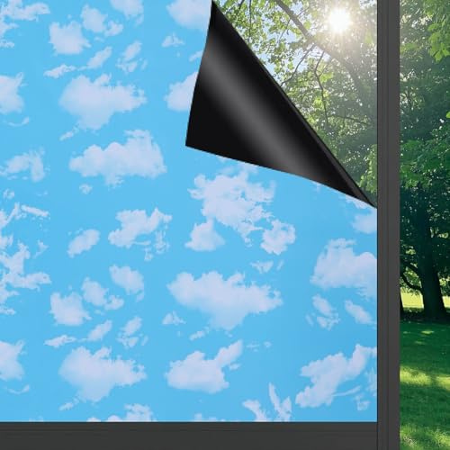 Feilays Verdunklungsfolie für Fenster, Blickdichte Fensterfolie Wolkenweiß 60x200cm Tönungsfolie Verdunkelung Folie Selbstklebend Selbsthaftend Dunkel Abdunklungsfolie Lichtundurchlässig Klebefolie