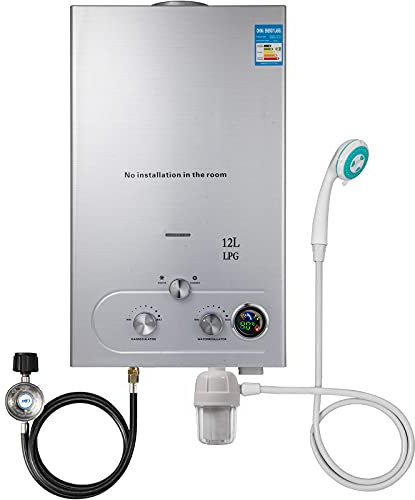 Scaldabagno a gas GPL Propano, 8L 16 KW Riscaldatore di acqua a gas su testa di doccia, Propano senza serbatoio per la casa per campeggio, doccia per cavalli