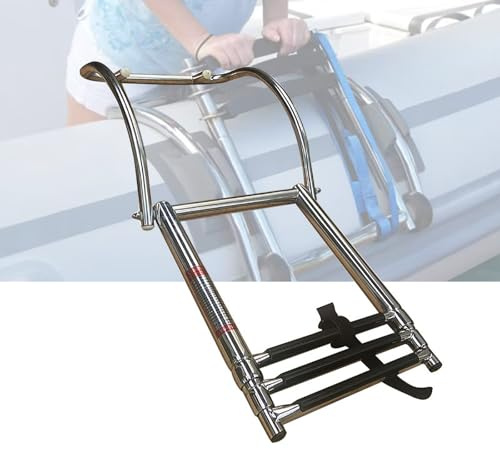 Boat Boarding Steps 3 Step Folding Boat Boarding Ladder with Wide Steps, Stainless Steel Telescoping Ladder for Rib and Inflatbale Boats