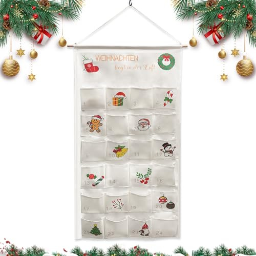 Adventskalender zum Befüllen 2025, CIYIN Stoff Adventskalender zum Aufhängen, Wiederverwendbar Weihnachtskalender mit 24 Stoffbeutel, 100 x 50cm adventskalender für Wand Tür Weihnachtsdeko