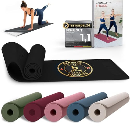 NEOLYMP Yogamatte rutschfest & gelenkschonend – Gelenkschonende Gymnastikmatte & Fitnessmatte für Zuhause – 183x61cm Trainingsmatte aus PVC – Sportmatte für Yoga, Pilates – E-Book & Video Übungen
