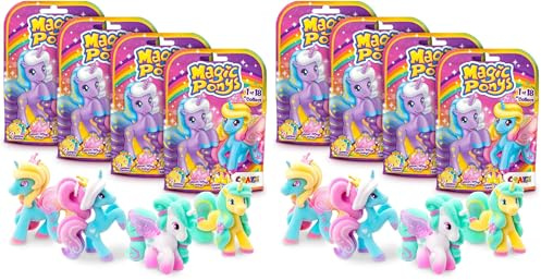 CRAZE Magic PONYS 8er Set Ponys Figuren, Wunderschöne Ponys Spielzeug zu Sammeln, mit Tattoos und Zubehör - Packung mit 8