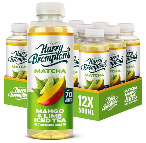 Harry Brompton's Iced Tea - Matcha Mango & Lime 12x500ml Bottles - Made with organic Matcha tea infused with real fruit