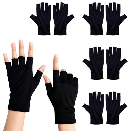 Katyjun 4 Paar UV Schutz Handschuhe Nägel – Fingerlose Handschuhe mit UPF50+ für Gelnägel, Maniküre, Autofahren, Radfahren & Outdoor – Schwarz
