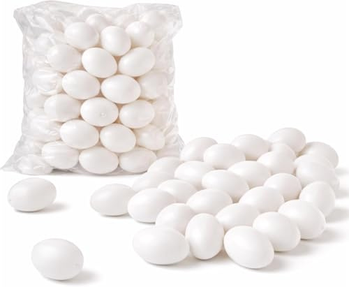 Hey!Easter 50x Ostereier 6 cm Dekoeier – Plastikeier Eier für Ostern – Zum Basteln Bemalen aus Plastik, Kunststoff Weiß – Kunststoffeier für Deko Dekoration Weiß (50)