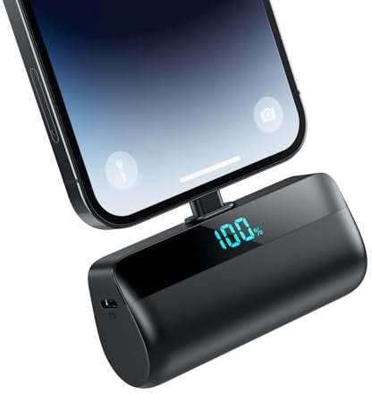 Mini Power Bank 5200mAh per iPhone, Ultra Compatto Powerbank 20W PD Ricarica Rapida Caricatore Portatile Batteria Esterna con Display LED Compatibile con iPhone 14/14 Pro Max/13/12/11/XR ecc (Nero)