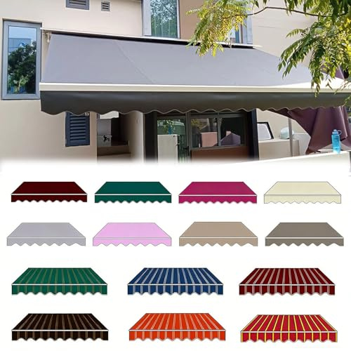 Markisenstoff Ersatz für Markise 2-6m Wasserdicht Polyester Markisenbespannung mit Volant, Einziehbare Markisen Ersatzstoff Ersatz für Außen Garten(Braun,B2.5mxL2m)