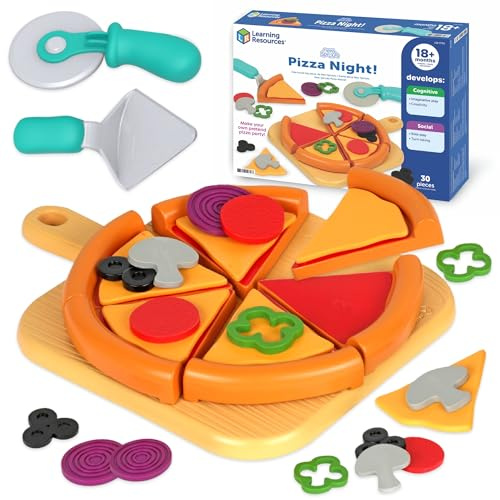 Learning Resources New Sprouts Pizza Night, Age 2–6, Pizza Play Food Set | Pizza Toy Play Food Set, Pretend Kitchen Toy, Build Fine Motor Skills and Imaginative Play