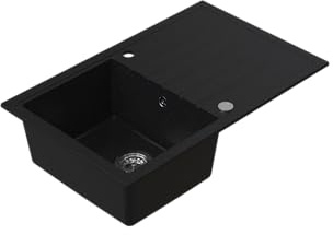 HOMEVELLO Spülbecken AXION Einbecken Granitspüle 79x50x20,5cm Graphit, Hochwertige Küchenspüle mit Siphon, Abtropffläche, Pflegeleicht, Kratzfest, Moderne Design, Perfekt für jede Küche