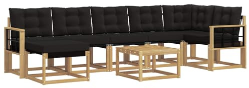 vidaXL Outdoor-Sofagarnitur mit Kissen 8 pcs Weiß und Schwarz, Moderne Minimalistische Gartenlounge, Robuste wetterfeste Möbel, Bequeme Texilene Couch, Sitzplatz für den Garten