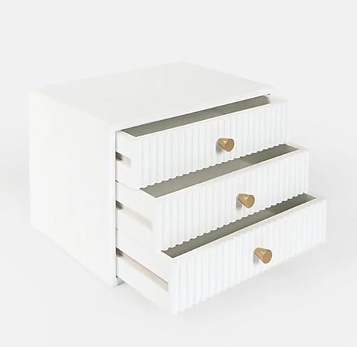 White Wooden Desktop Drawer Storage Box 3 Stackable Ribbed Drawer Small Desktop Organizer for Office and Vanity Table Tidy 3 Spacious Drawers for Makeup and Jewellery Storage Table Drawer Cabinet