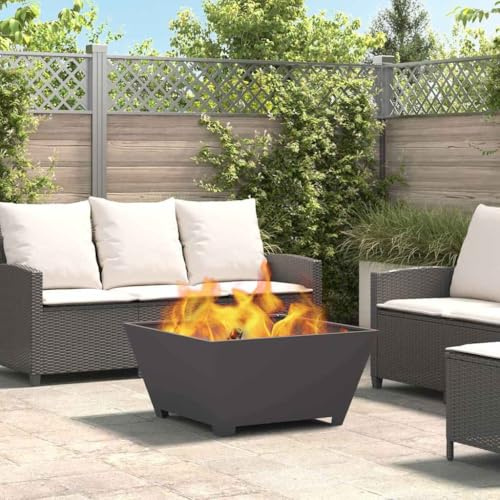 LoogCape Feuerstelle Schwarz 80 x 80 x 40 cm Stahl für Garten Terrasse, wetterbeständiger Ofen mit Flamme, ideal als Heizgerät für Outdoor und Indoor, langlebiges Design, einfache Montage