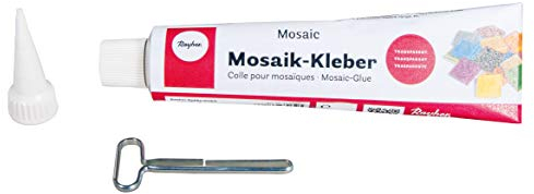 Rayher Mosaikkleber, Tube 80 ml, mit Tubenschlüssel, transparent, frostunempfindlich, wasserfest, Spezialkleber für Mosaiksteine, 3338500