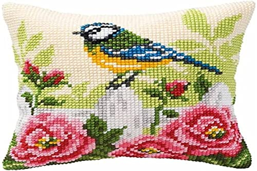 Vervaco Kreuzstich Stickpackungen Kissen Stickerei Set Anfänger Vorgedruckt Fink DIY Set Kreativ Set Für Erwachsene Dekoratives Kissen ca. 40 x 40 cm Bastelset Handwerker Haus Dekoration