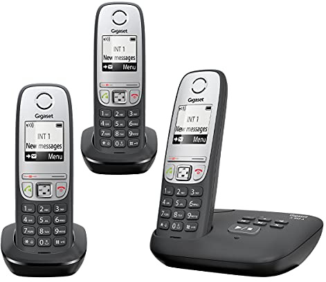 Gigaset A455A TRIO - Advanced Cordless Home Phone with Answer Machine and Nuisance Call Block - 3 Handsets, Black/Silver