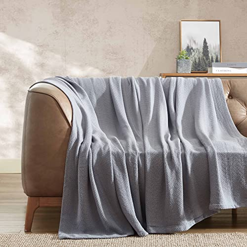 Eddie Bauer | Herringbone Collection Decke – 100% Baumwolle, leicht und atmungsaktiv, maschinenwaschbar, pflegeleicht, Chrome, King Size