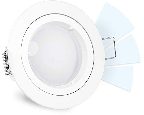 linovum® fourSTEP LED Downlight dimmen ohne Dimmer - LED GU10 neutralweiß 5W 230V - Decken Einbauleuchte in weiß lackiert rund