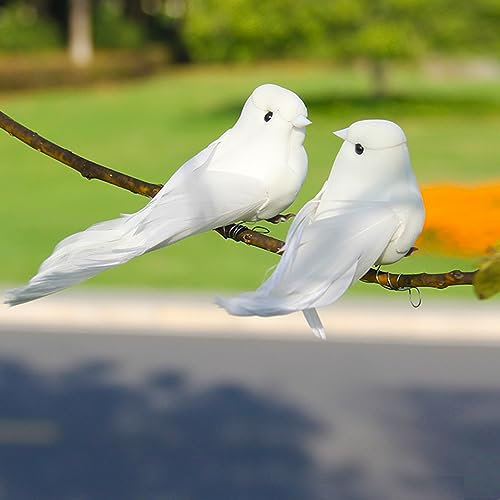 LWINGFLYER 2 Stück weiße Taube handgefertigte Schaumstoff-Federtaube geeignet für Frühling Hochzeit Kunsthandwerk Weihnachtsbaumschmuck 12 cm