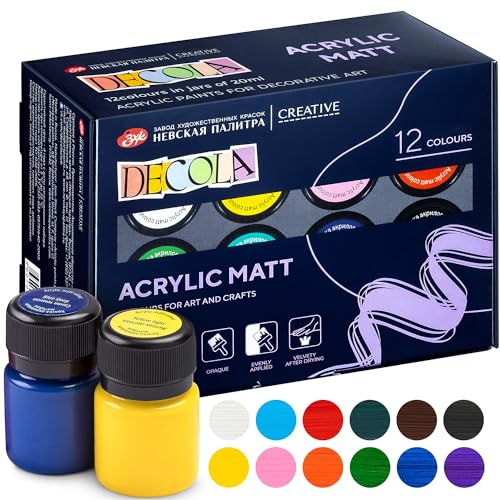 Decola Juego Pinturas Acrílicas Opacas | Botes Colores Acrílicos Opacos Para Pintar 12 X 20 ml | Pinta Y Decora Sobre Todas Superficies | Hechos Por Nevskaya Palitra
