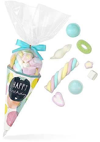 Zuckertüte Happy Birthday, toller Fruchtgummi- und Schaumzucker Süßigkeiten Mix, 125 Gramm in einer hochwertigen Spitztüte, schönes Geschenk zum Geburtstag