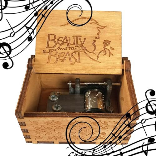 MINGZE Manovella in Legno Music Box meccanismo, varietà di Stili Carillon Creativo Personalizable, Best Gift for Kids Friends (Beauty And The Beast(Wood Color))