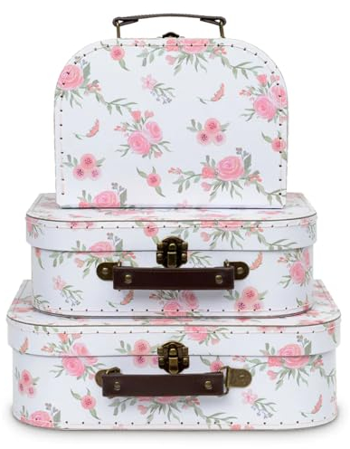 Jewelkeeper - Valises en carton, lot de 3 - Boîtes cadeaux emboîtables pour jouets, anniversaires, mariages, Noël, crèche, bureau, décoration, affichages, photos - Modèle floral romantique