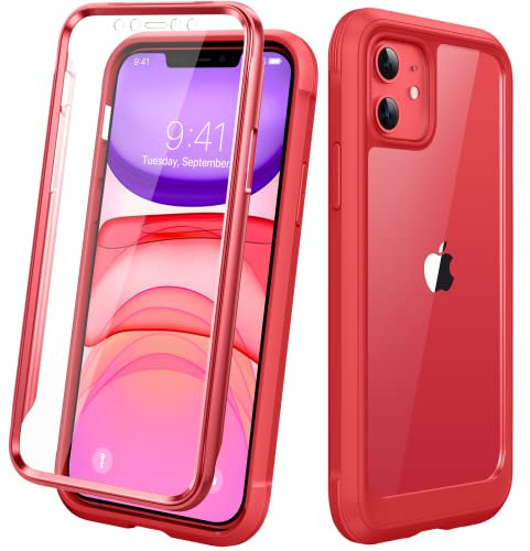 Diaclara iPhone 11 Case, 360° Full Body with Built-in Screen Protector Touch Sensitive Shockproof Soft TPU Bumper Case Cover Clear Designed for iPhone 11 6.1 - Red