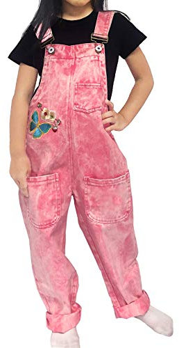 Peacolate 3-16Jahre Girls Pink bestickter Denim Overalls Denim Jumpsuits & Strampler Big Girls Pants (Rosa, 13-14J)