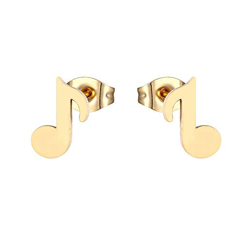 BlackAmazement 2er Set 316L Edelstahl Ohrstecker Ohrringe Musik Note Ton gold Damen (Modell 1)