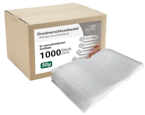 dm-folien Druckverschlussbeutel 1000 Stück I viele Größen I 70 x 100 mm I Robuste Zip Beutel 50 µ I Wiederverschließbarer Beutel I Transparente Verpackungsbeutel I sicher, reißfest & dicht