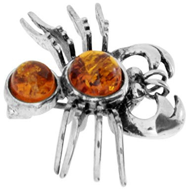 Brosche - Krebs - Silber 925/000 mit Bernstein