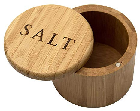 Bambus Salzbox, Hölz Gewürz-aufbewahrungsbox Mit Magnetisch Drehbarer Deckel, Runde Gewürzbehälter Gewürzdose Aus Bambus Mit Gravur Salt Auf Dem Deckel Für Kräuter Und Gewürze