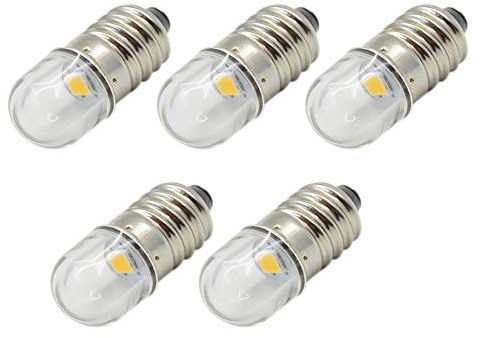 Ruiandsion 5 pièces E10 douille de base ampoule LED 1W 4.5V blanc chaud remplacer torche phare phare Mini lampe frontale ampoules de lampe de poche, terre négative