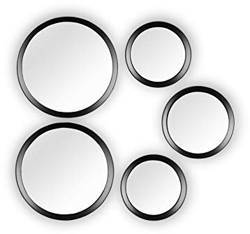 Deko Wandspiegel VIVIEN 5er SET mit rundem Rahmen in Schwarz und 5 Magnetmontageplatten