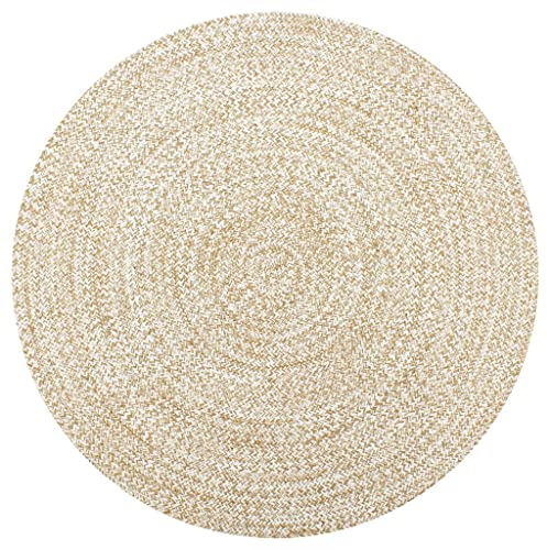 Susany Teppich Handgeknüpft aus Geflochtene Jute und Baumwolle runder Handwebteppich für Wohnzimmer Schlafzimmer und Flur handgewebter Retro Teppich,Durchmesser: 90 cm