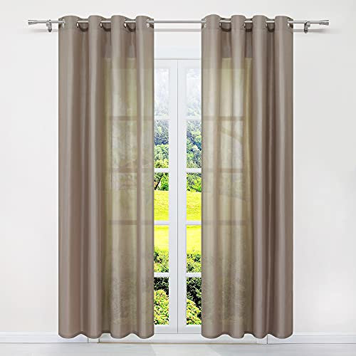 SCHOAL Stores Gardinen mit Ösen Halbtransparente Vorhänge Gardinenschal Wohnzimmer Fensterschal Uni Braun BxH 140x145cm 1 Stück