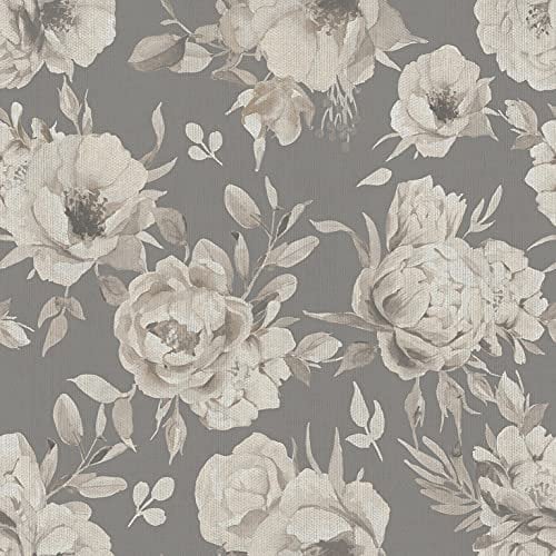 Exclusive New Glamour Luxury Floral Flower Roses Textured Wallpaper Linen Effect Textured (Grey/Beige AL1024)