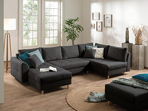 Lisa Design Rune – Wohnlandschaft – mit hocker – 7-Sitzer – skandinavischer Stil – rechts Dunkelgrau