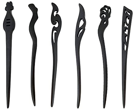 6 Pièces Baguettes à Cheveux en Bois Vintage, Accessoires Cheveux Femme, Épingle à Cheveux Chinoise, Pic à Cheveux Sculpté, Accessoires pour Coiffure DIY