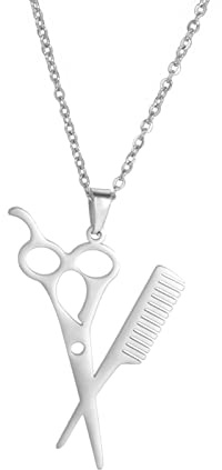EUEAVAN Edelstahl Schere Kamm Anhänger Halskette M Kein Edelstein Unisex Erwachsene Haarstylist & Kosmetologie Student Geschenk