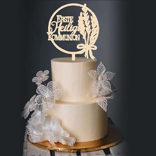 ARVOV Kommunion Tortendeko, Cake Topper Personalisiert, Torte Deko, Hochzeit Wedding Hochzeitstorte, Tortenstecker, Erstkommunion Deko Wood and White