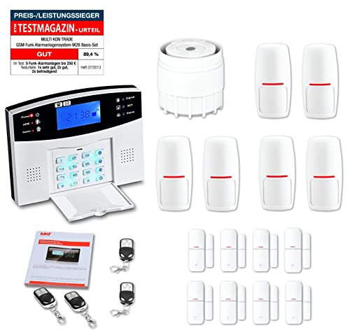 Multi Kon Trade M2B GSM Funk Alarmanlage Haus mit LCD Display - umfangreiches Alarmanlagen Komplett - Set mit Bewegungsmelder, Tür- & Fensterkontakten, erweiterbares Alarmsystem (Premium Set)