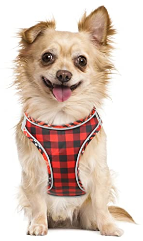 HEELE Harnais pour Chien en Maille Réfléchissante Douce et Respirant - pour Chiot, Petit Chien - Voyages Quotidiens et Marches de Nuit - Plaid Rouge, Taille S