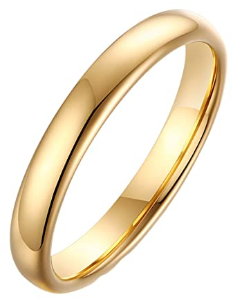 Bishilin Wolframcarbid Ring Frauen, Gold Ring Personalisiert 3MM Schmal Bandring Freundschaftsring Paterring mit Gravur für Damen Gr.55 (17.5)